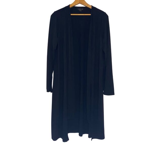 J Jill Black Long Open Sweater Cardigan Teacher Long Sleeve Tie Front Medium - Picture 1 of 12